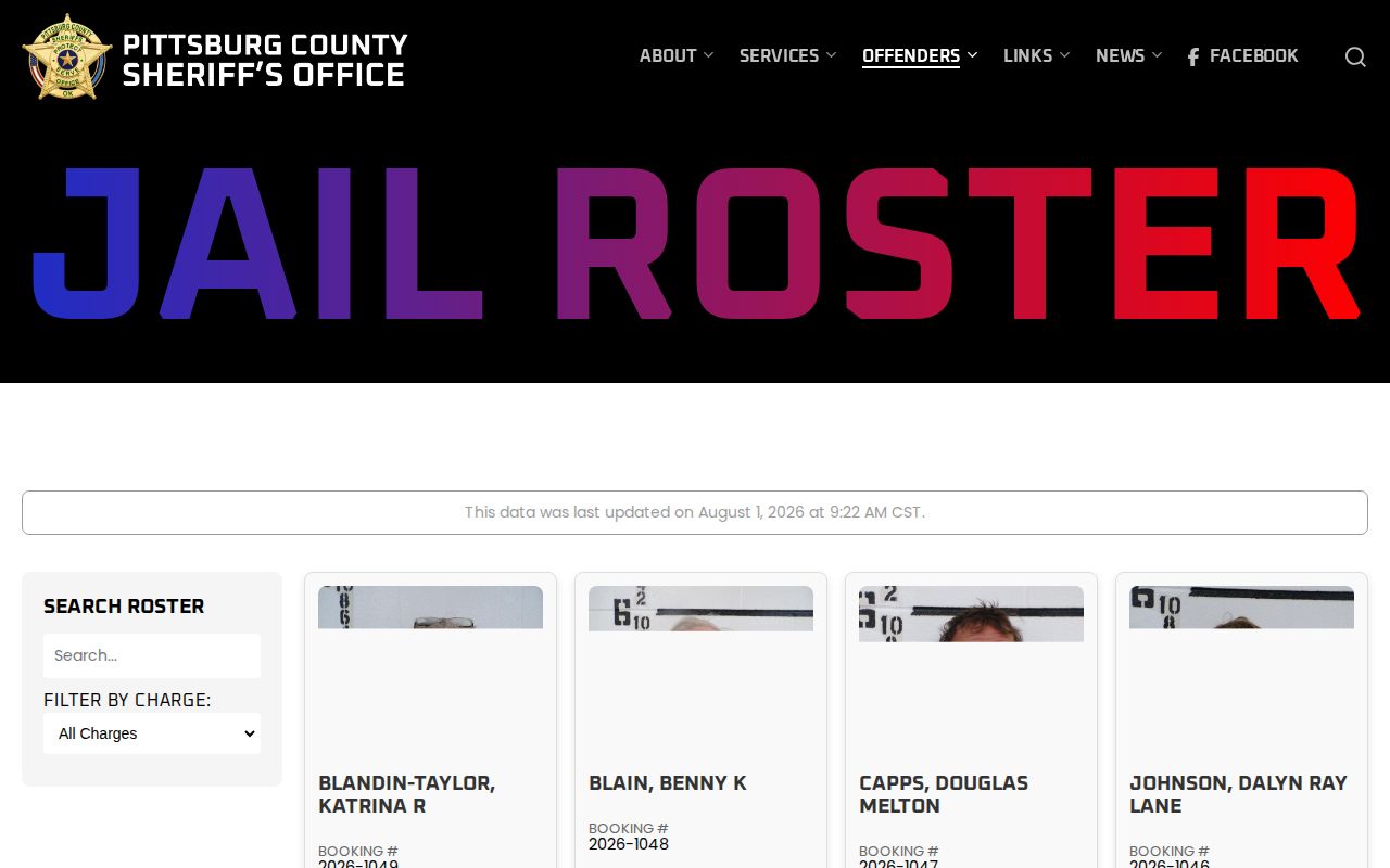 Pittsburg County released mugshots current jail roster booking-photo fields