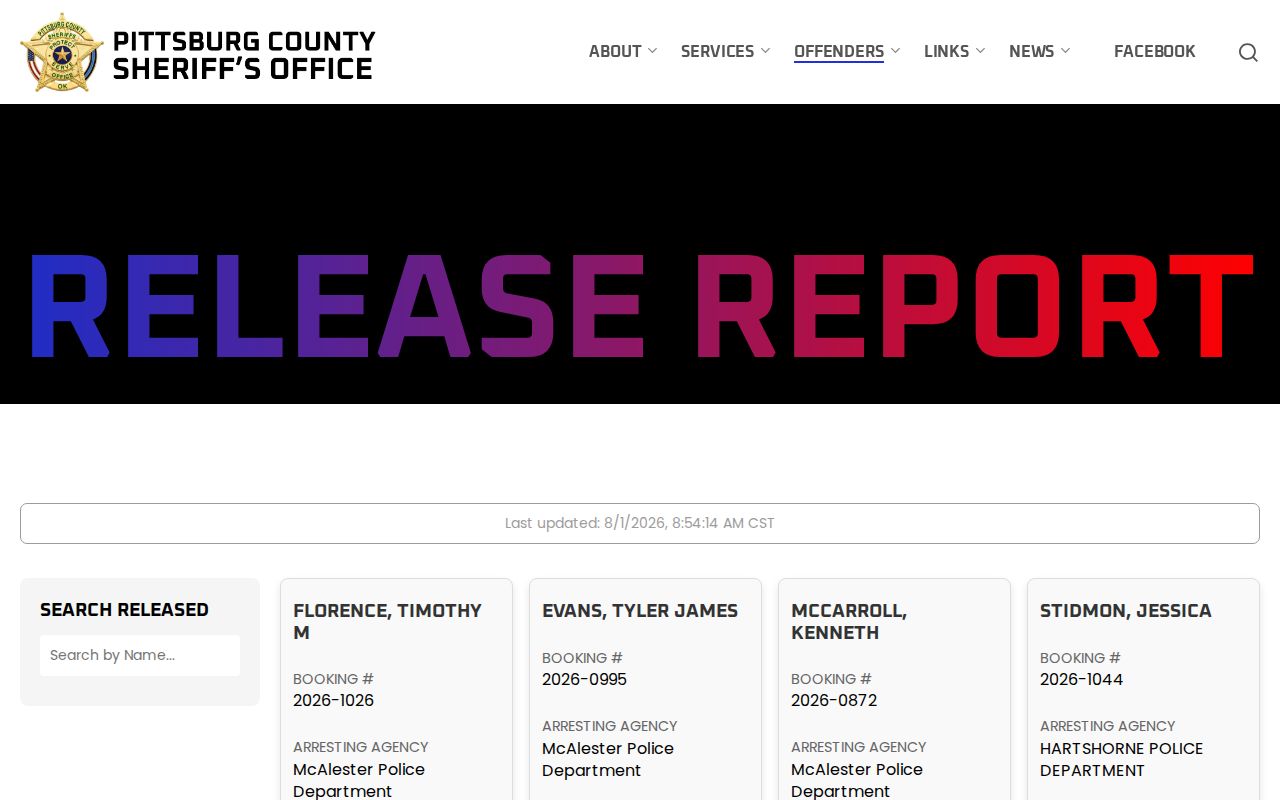 Pittsburg County release report for last 24 hours